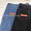 Mens Black Denim Skateboard Pants Straight Fit Embroidered Casual Wear