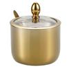 Stainless Steel Sugar Containers Gold/Silver 304 Stainless Steel Sugar Bowl Clear Lid Spoon Kitchen Condiment Pot
