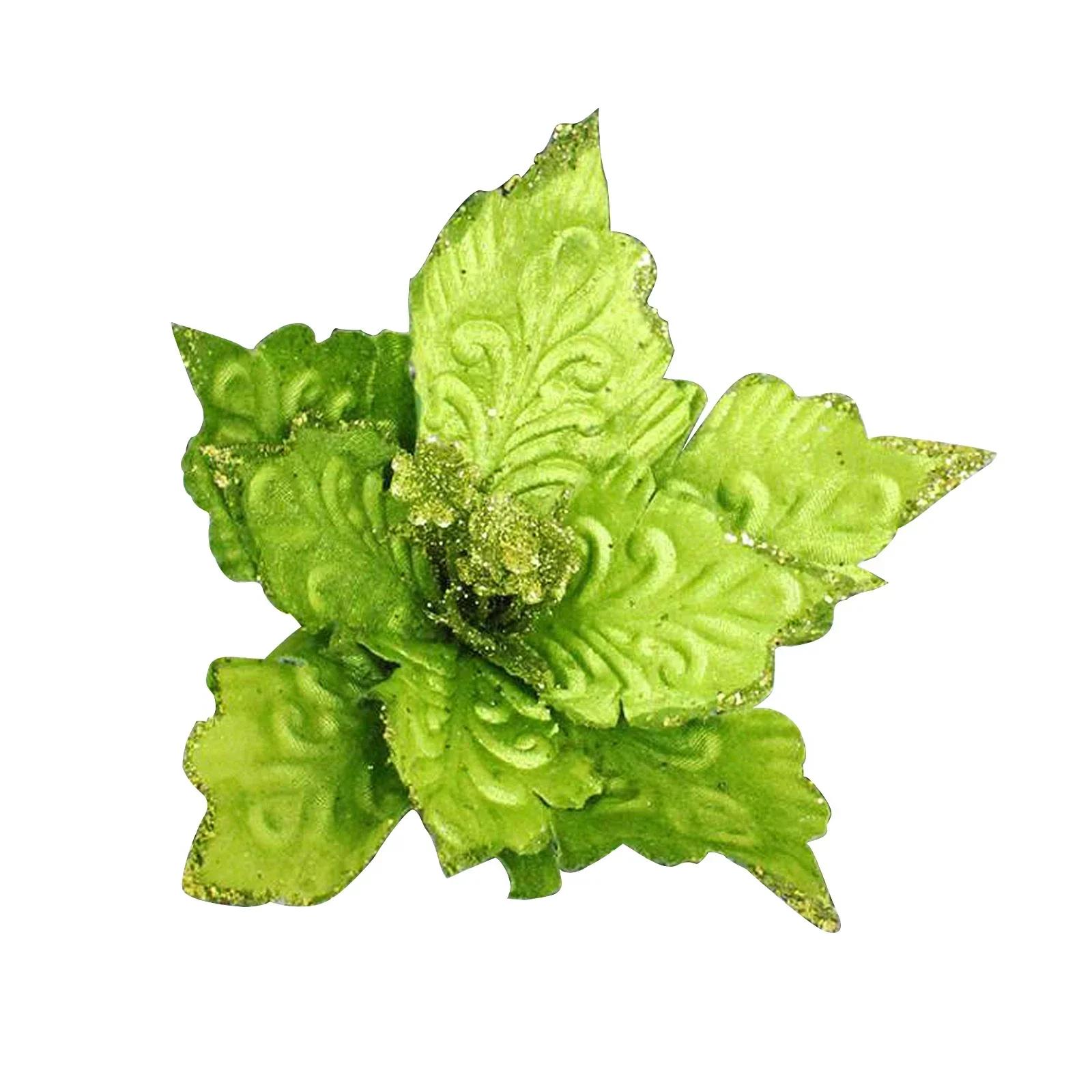 

Poinsettia Fake Glitter Flower Christmas Tree Decoration Artificial Velvet Flowers Wreath DIY Garden Home Xmas Tree Ornaments зелёный