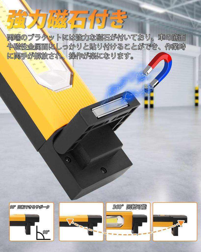 [Emergency Preparedness: Simple and Practical] BORDAN LED Work Light, Rechargeable, with Magnet, Compact, 4400mAH COB Beam, 360° Rotation, Outdoor, Co