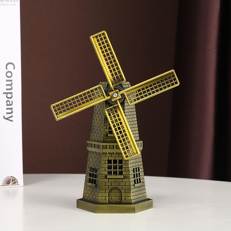 

European Retro Windmill Bookcase Wine Cabinet - Creative Living Room Decor Console Table Ornament Windmill requires self-assembly бронзовий