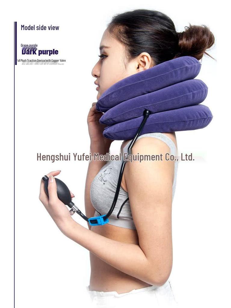 Inflatable Cervical Traction Device - Three-Layer Plush Massager Collar for Home Use