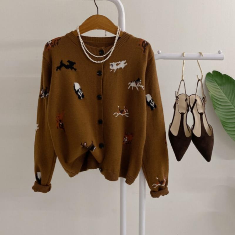 Honey J Women Animal Head Basic Fit Knit Cardigan 2 Color