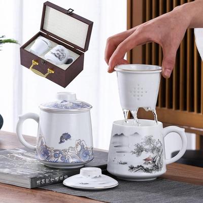 Ceramic Tea Infuser Mug with Lid and Custom Logo - Large Capacity