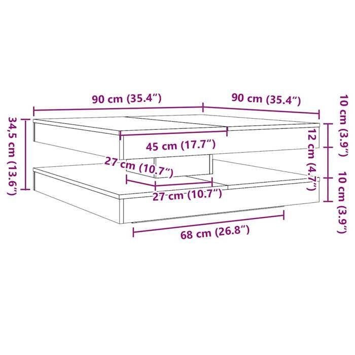 VidaXL Table basse rotative à 360 degrés chêne sonoma 90x90x34,5 cm, table d'appoint, table de salon, table basse moderne, 3321353