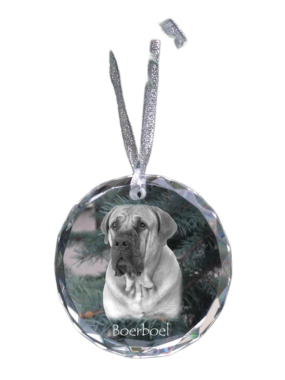 

Boerboel, South African Mastiff - crystal bauble with a photo, dog photo in crystal, personalized Christmas tree ornament by Art-Dog brand прозорий