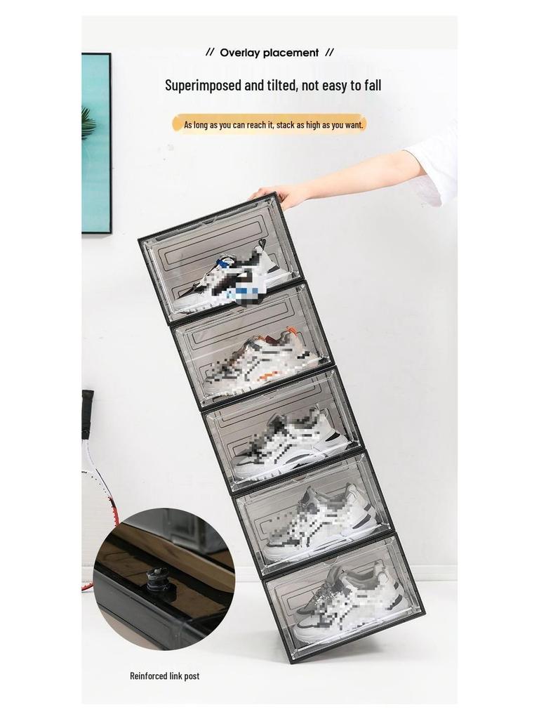 Magnetic Transparent Drawer-Style Shoe Storage Box - Space-Saving Side-Opening Cabinet