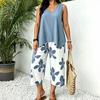 Damskie Zestawy 2-częściowe Plus Size Bez rękawów Dekolt V Top na ramiączkach i Spodnie Cropped w kwiaty Zestaw Letnie Stroje do wypoczynku