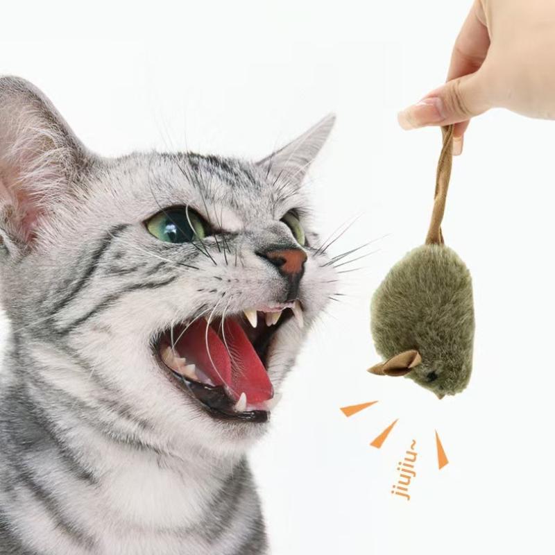 Cat Chew Plush Mouse Toy Interactive Squeaky Imitation Mouse Bite Resistant Kitten Toy Teeth Cleaning Cat Toy Accessories