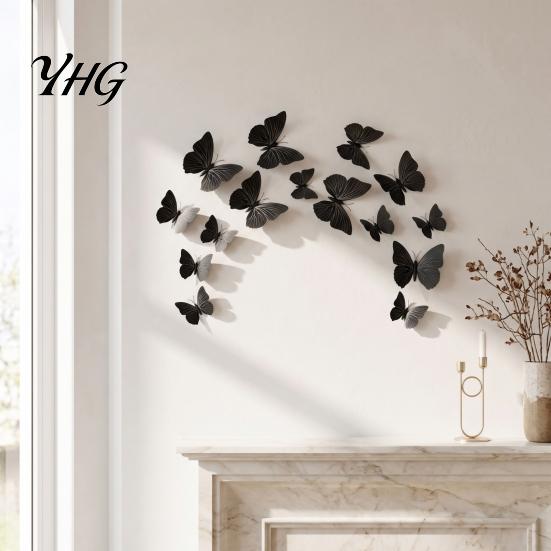 Halloween Theme Wall Accents 12Pcs 3D Black Butterfly Stickers, Removable PVC Decals for DIY Stickers Home Decor Party Decor, Self Adhesive