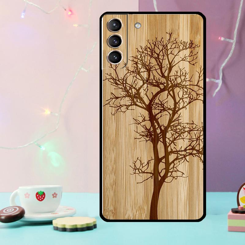 Tree Flower Bamboo Wood Case For Samsung Galaxy S24 S21 S22 S23 Ultra Plus S20 FE S8 S9 S10 Note 10 20 Ultra Cover