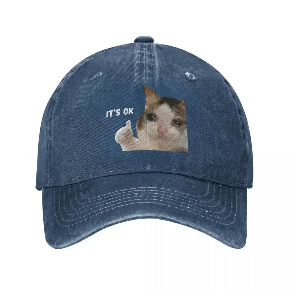 Retro Cat Sad Thumbs Trucker Hat Unisex Style Distressed Washed Snapback Cap Funny Crying Cat Outdoor Activities Caps Hat