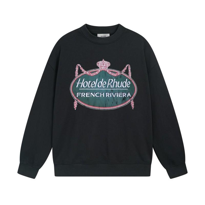 Rhude Vintage Letter Print Oversized Hoodie Men Women Casual Streetwear Sweatshirt