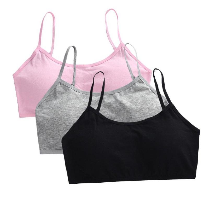3pcs 8-16 Girls' Underwear Teenage Girls Small Bras Young Children Underwears Student Girls Wireless Solid Underclothes Kids Sports Training Bra Vest