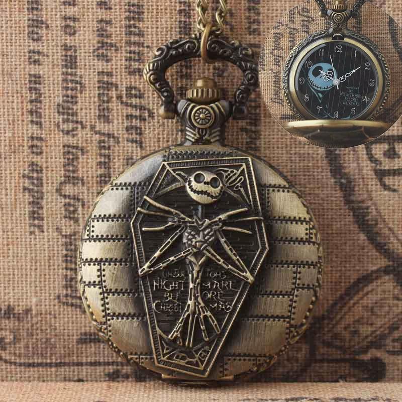 Devil Lanyard Embossed Ghost Head Pocket Watch European and American Animation Halloween Christmas Horror Night Skull Jack