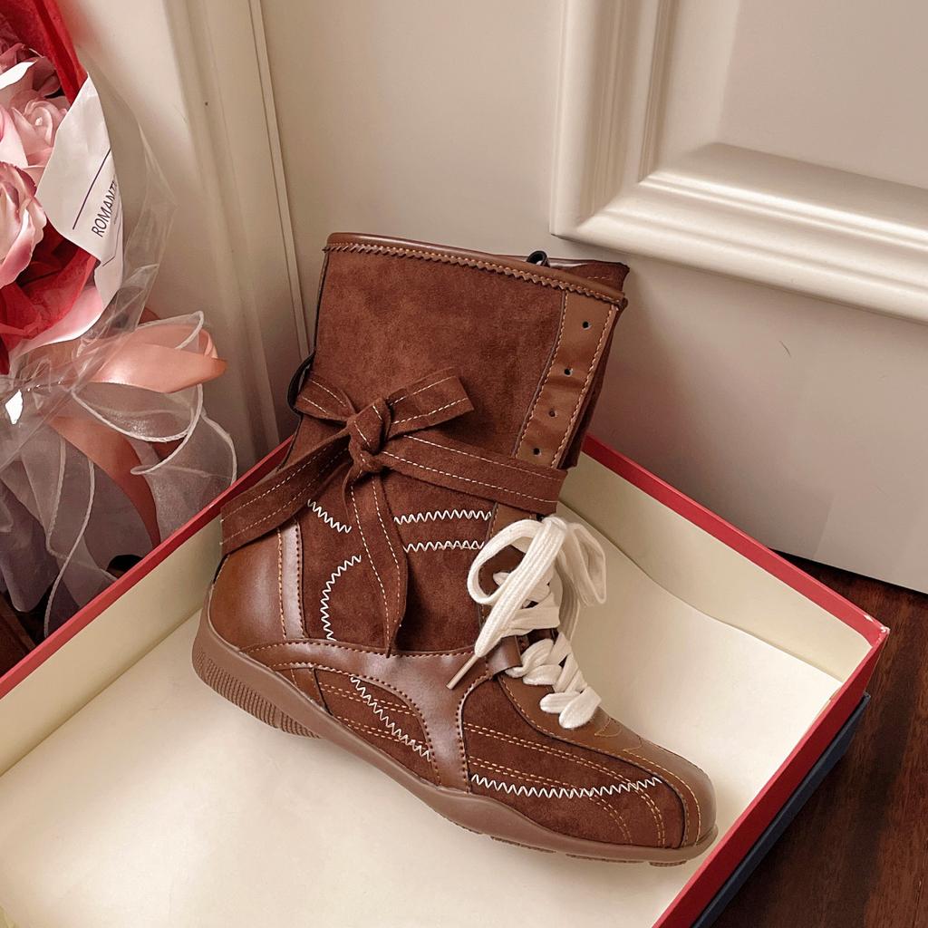 Inner height increase small retro Martin boots autumn and winter boxing boots frosted leather lace-up Dexun knight boots