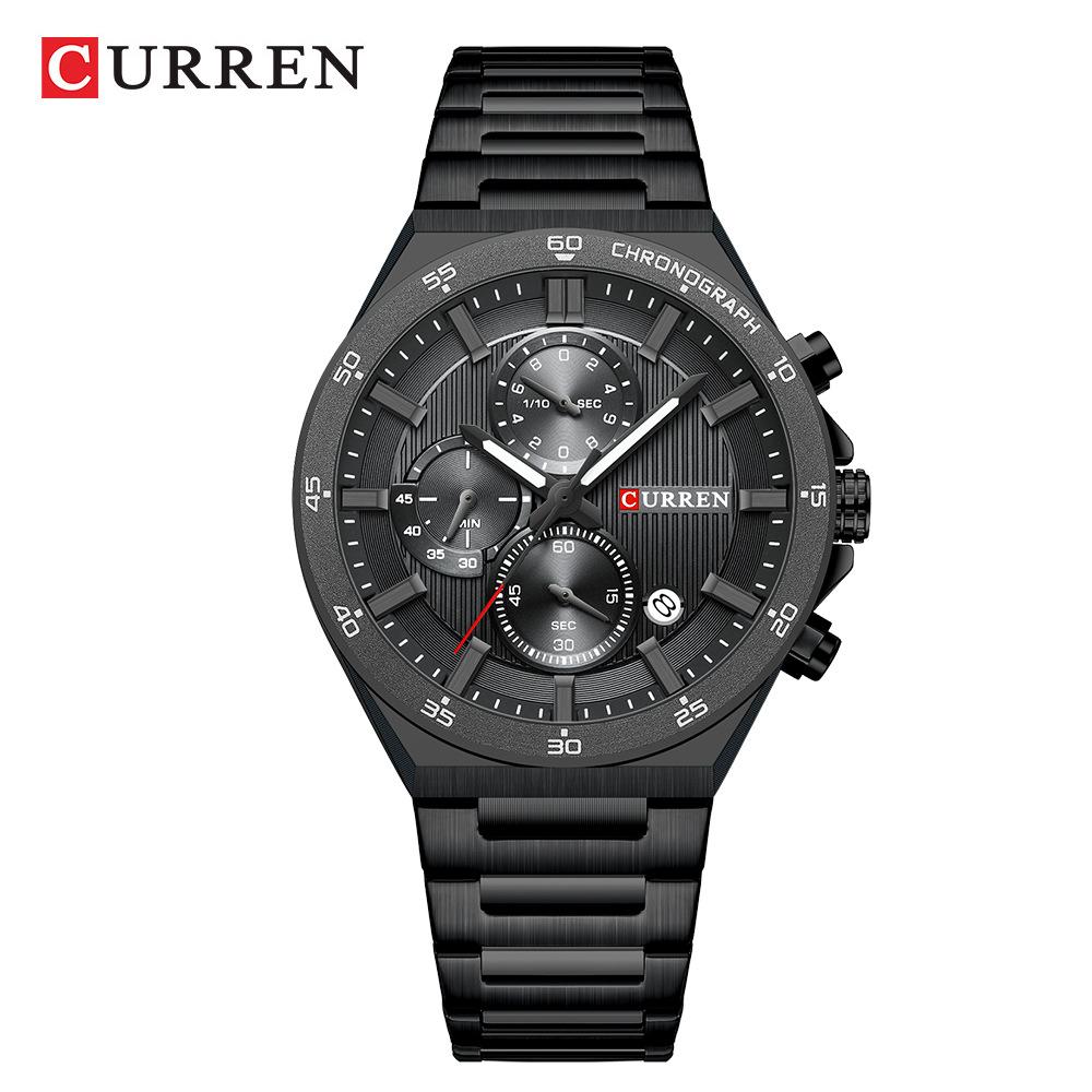 CURREN Sporty Elegant 43mm Men's Chronograph Dial Watch with Stainless Steel Band Luminous Hands Quartzt Wristwatch for Men