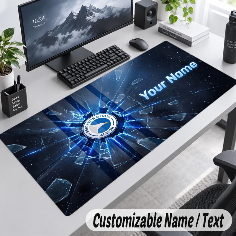 Custom Name Text Mouse Pad Brighton & Hove Albion Football Personalized Desk Pad For Work And Gaming