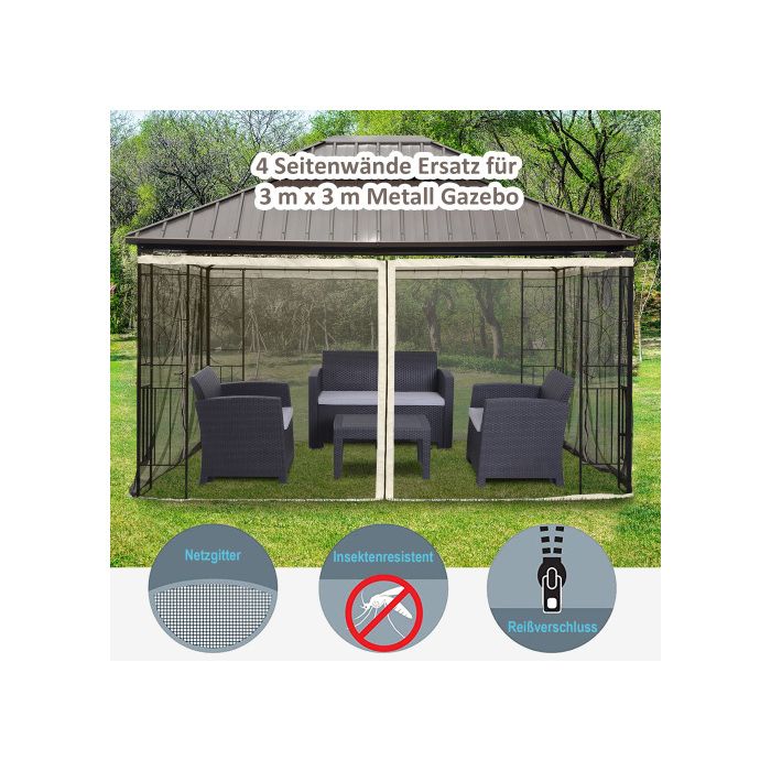 Zanzariera per tetti 3x4, 4 pareti laterali, zanzariera con cerniera, nero