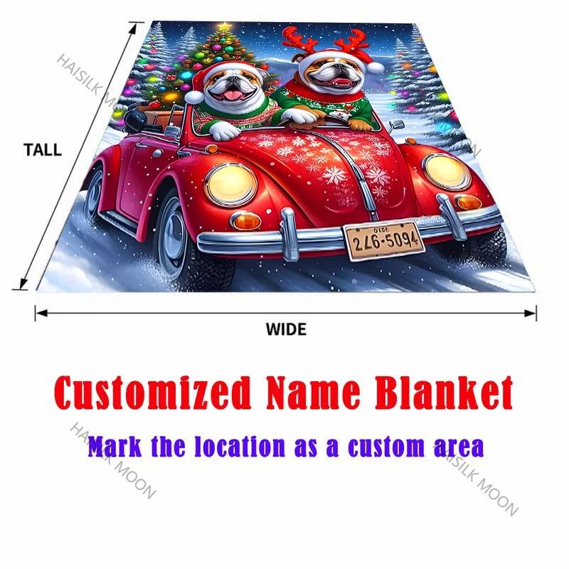 Two Bulldogs On A Christmas Car Print Blanket Warm Soft Luxury Gifts for Children Adults Suitable for Home Sofa Bed Travel RV