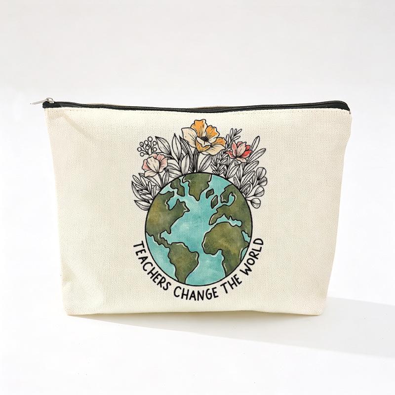 Teacher's Day Inspirational Slogan Makeup Bag - Portable Imitation Linen Zipper Pouch