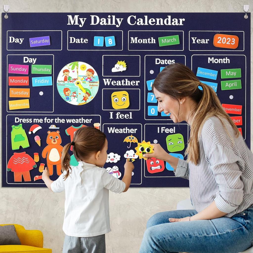 My Daily Calendar Felt Board Stories Set Todders Montessori Toy Preschool Education Storytelling Animals Farm Themed Travel Gift