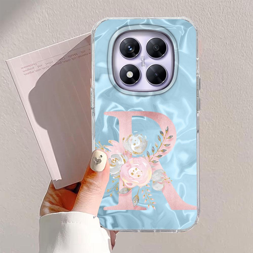 Pink Bule Couple A-Z Letter Flower Shockproof Phone Case For Xiaomi Redmi A5 A3 A4 A1 A2 9A 9C 9 10 Silicone Shell Back Cover
