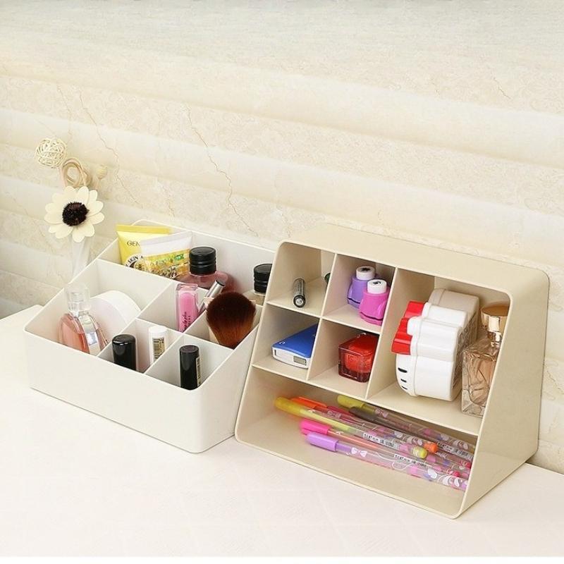 Multi Functional Cosmetics Storage Box 6 Compartments Office Desktop Storage Organizer Plastic Storage Box Makeup Organizer Box