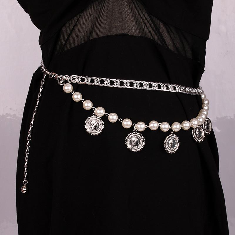 Vintage Coin Pendant Body Chain With Pearl For Unisex Fashion Accessory
