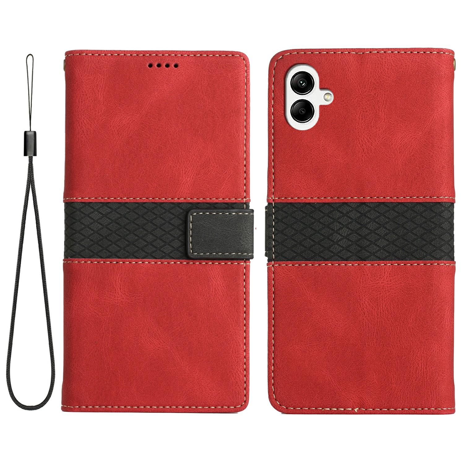 

For Samsung Galaxy A06 4G Leather Case Grid Splicing Stand Wallet Phone Cover Red