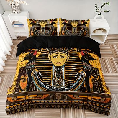 Duvet Cover Set (1*Duvet Cover+2*Pillowcase) High-end Luxury Egyptian Wall Painting Soft Comfortable And Breathable Bedding Set