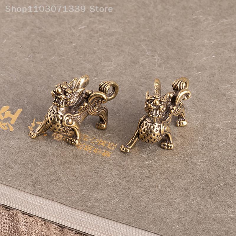 Antique Copper Chinese Mythical Beast Pixiu Miniature Figurines Ornaments Brass Lucky Animal Kirin Dragon Desktop Decorations