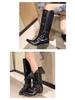 American Retro Rivet Knight Boots - Black Punk Over-the-Knee for Petite Women