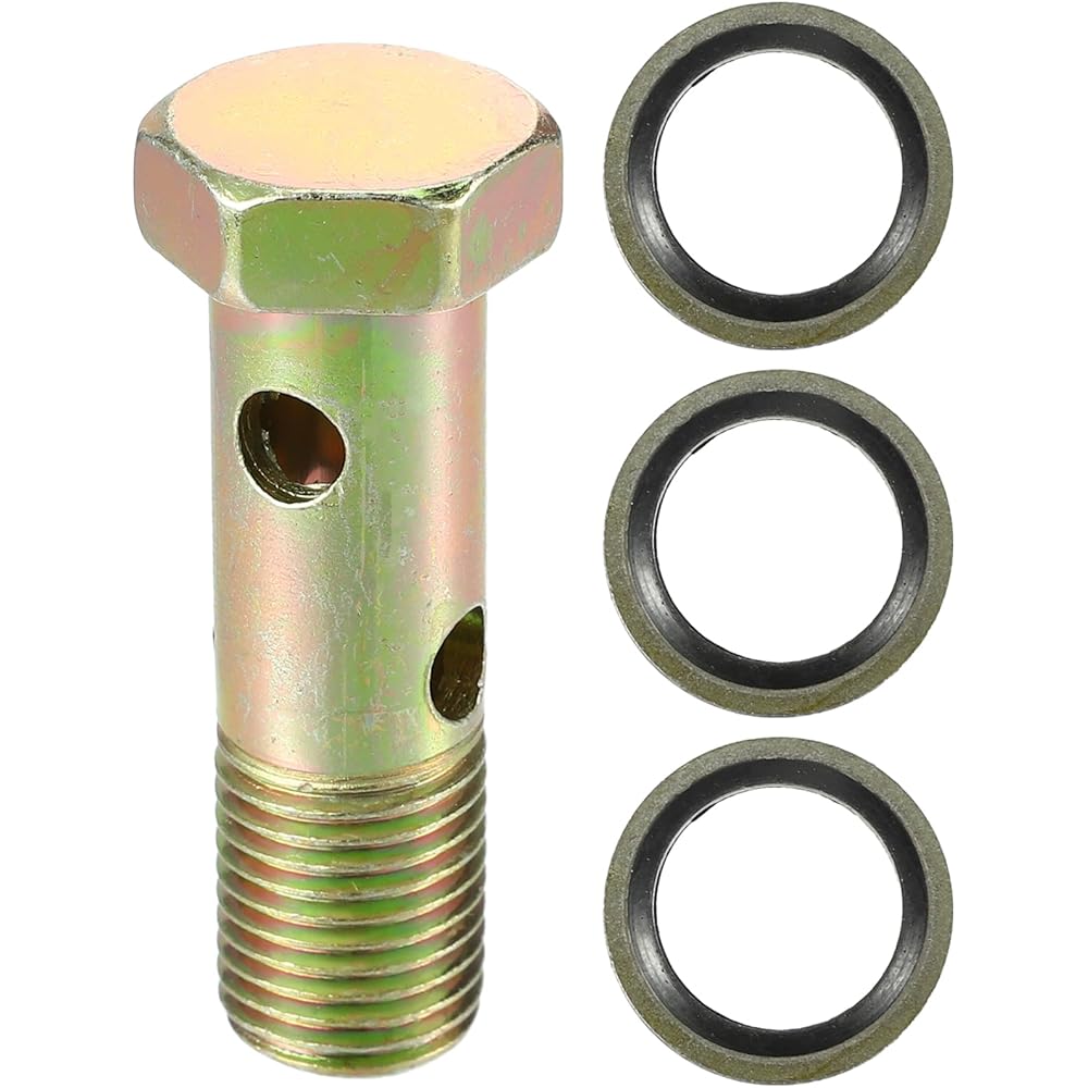 

Комплект подвійних болтів-банджо VekAuto, M14x1.5, Довжина 51 мм, Метрична різьба, Адаптер фітинга гальмівної лінії турбонаддуву, Міцний метал, Бронзовий колір, з шайбою-проставкою