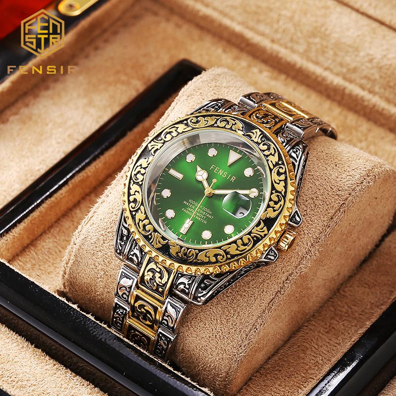 Casual and Fashionable Men Watch Retro Carved Business Quartz Watches Light Luxury Clocks Gifts Watches for Man