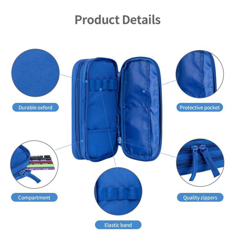 DIY Double-Layer Blue Pencil Case - Multifunctional, Large Capacity for Students and Children