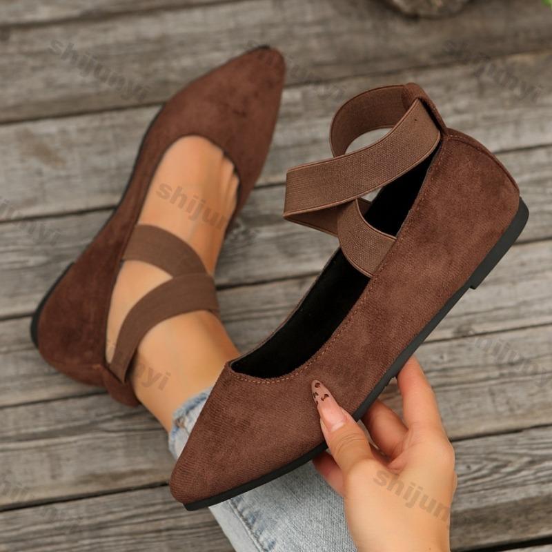 Fashion Large Size Women Shoes 2025 Spring Pointed Toe Cross Cross Tied Casual Shoes Vintage Comfortable Soft Sole Slip on Flats
