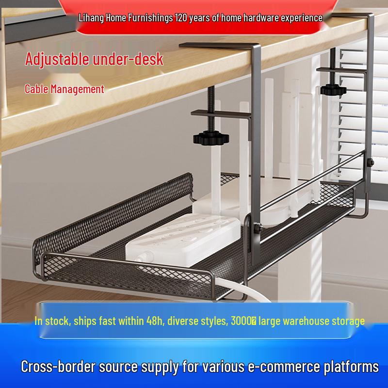 No-Drill Under-Desk Cable Management Rack and Storage Shelf