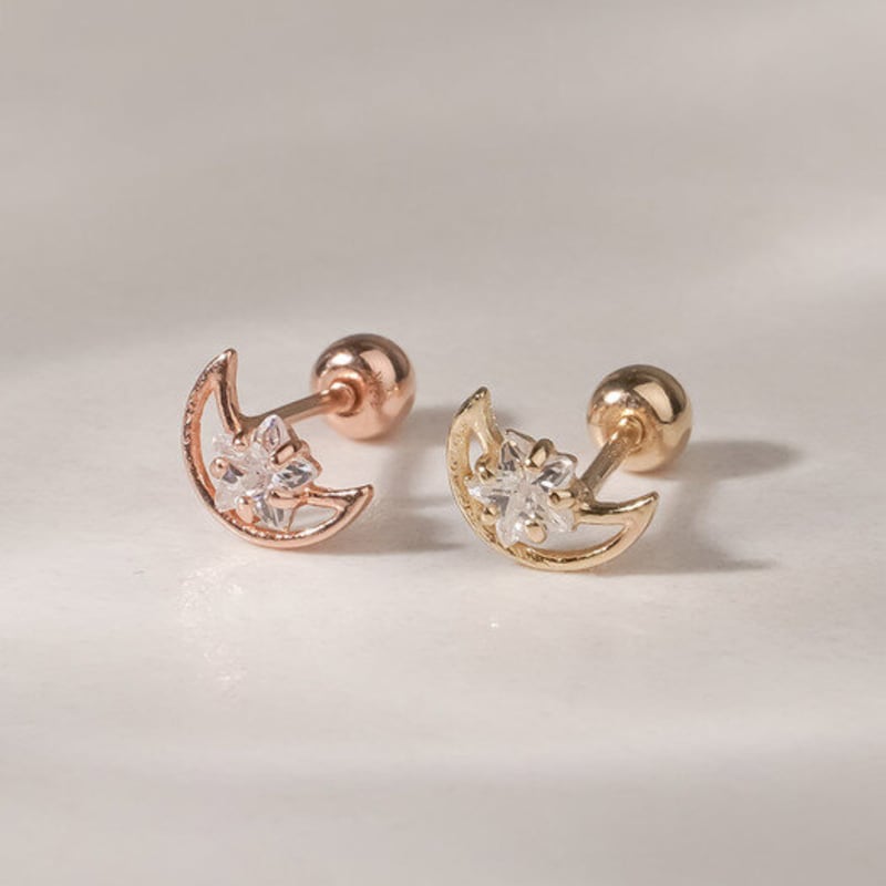 JEWNEL 14K Moon-shaped Cubic Piercing Earrings