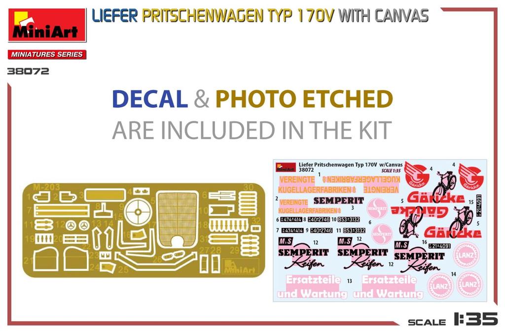 MiniArt Scale Delivery Flatbed Truck Type 170V with Canvas Plastic Model MA38072 1/35