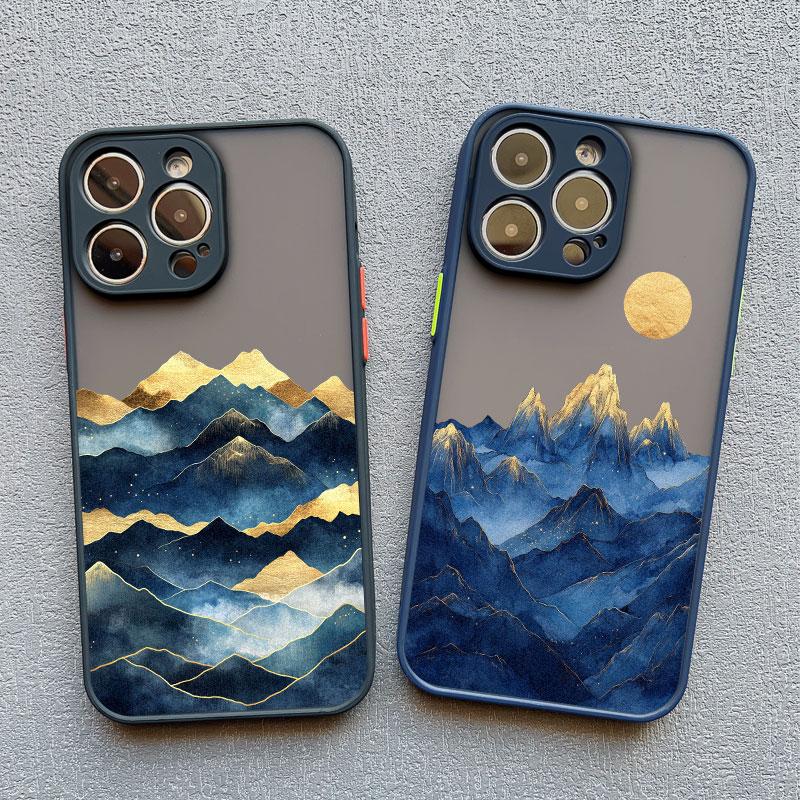 Gold And Blue Mountains Phone Case For iPhone 16 15 14 Pro Max Plus 13 12 Mini 11 Pro Max 7 8 Plus SE2 XR XS X Shockproof Covers
