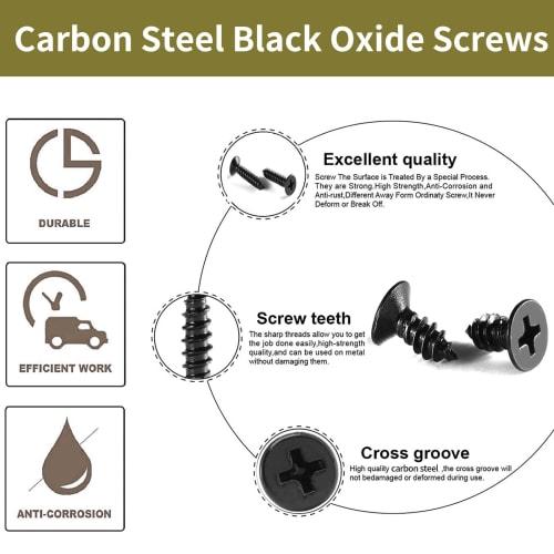 Zmbroll M2 Black Countersunk Head Self-Tapping Screws, 650 Pieces, Phillips Drive, Wood Screws, Metric Sheet Metal Screws, Carbon Steel, Micro Electro