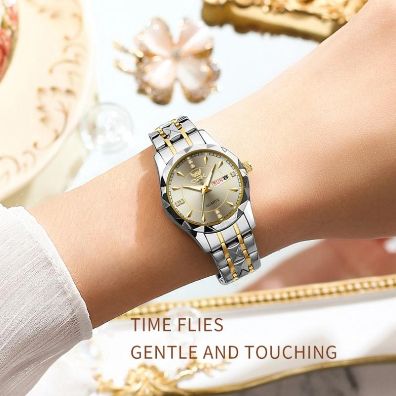 OPK Damenuhren Luxusmode Damen Quarz Uhr Wasserdicht Leuchtend Datum Edelstahl Armbanduhr Freundin Geschenke
