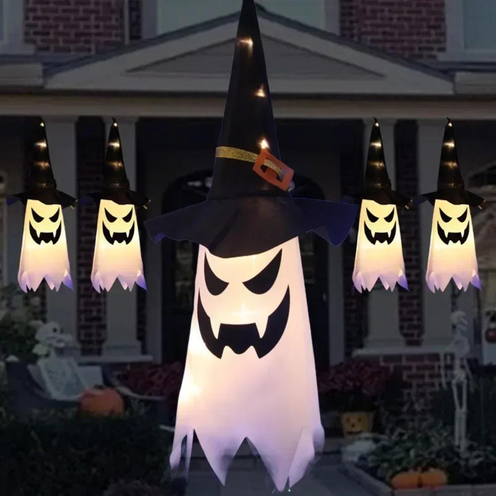 2026 New Halloween Ghost & Witch Hat String Lights - 10 LED Glowing Hanging Decorations for Indoor/Outdoor,  Party, Garden
