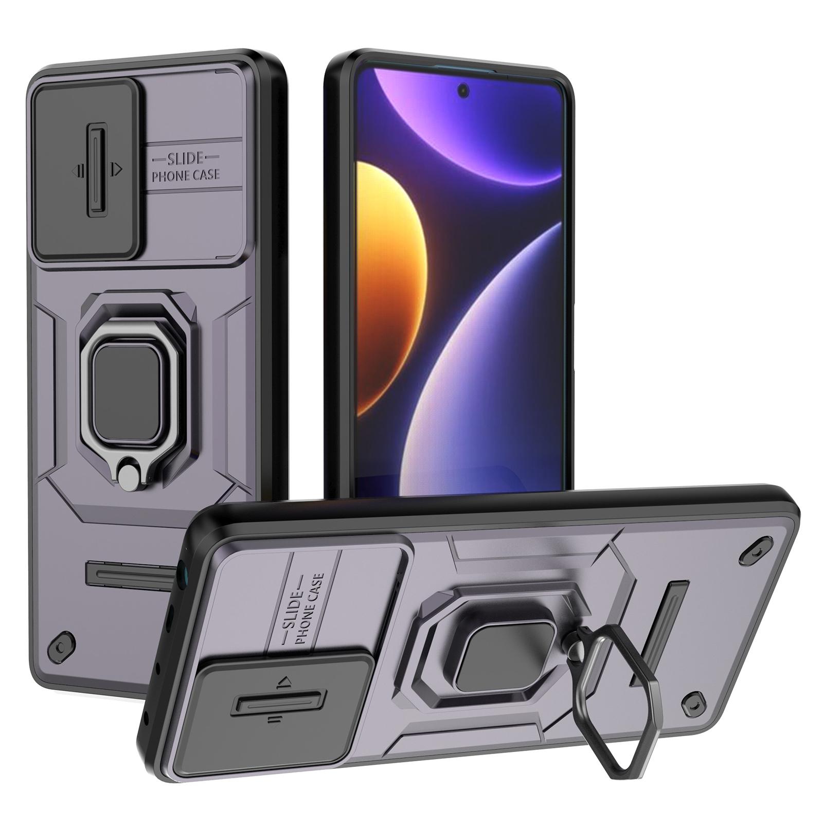 

PC+TPU Shell for Xiaomi Poco F5 5G/Redmi Note 12 Turbo,Anti-drop Phone Case Slide Lens Protection Kickstand Back Cover Purple