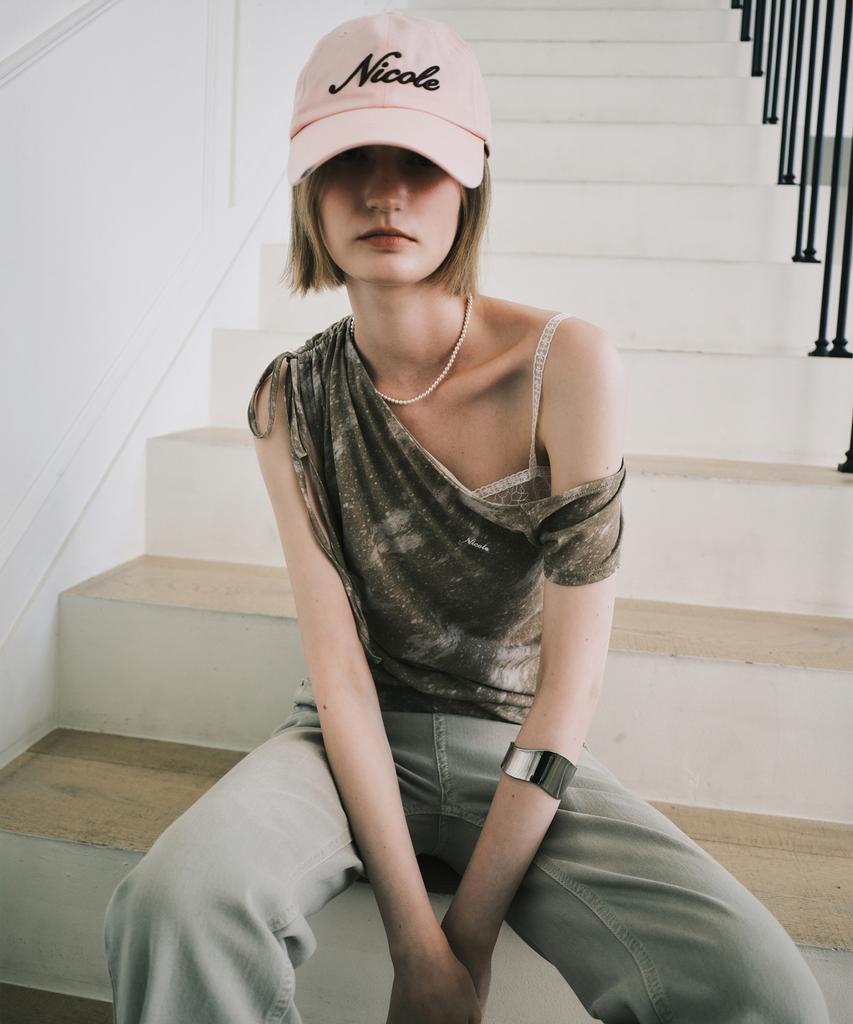 Nigaennikol Nicole Lettering Ball Cap_Pink Brown