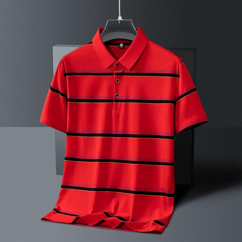 Summer Men's Polo Shirt  Pure Cotton Short Sleeved T-shirt  Thin Striped Business Casual Breathable Wrinkle Resistant Top
