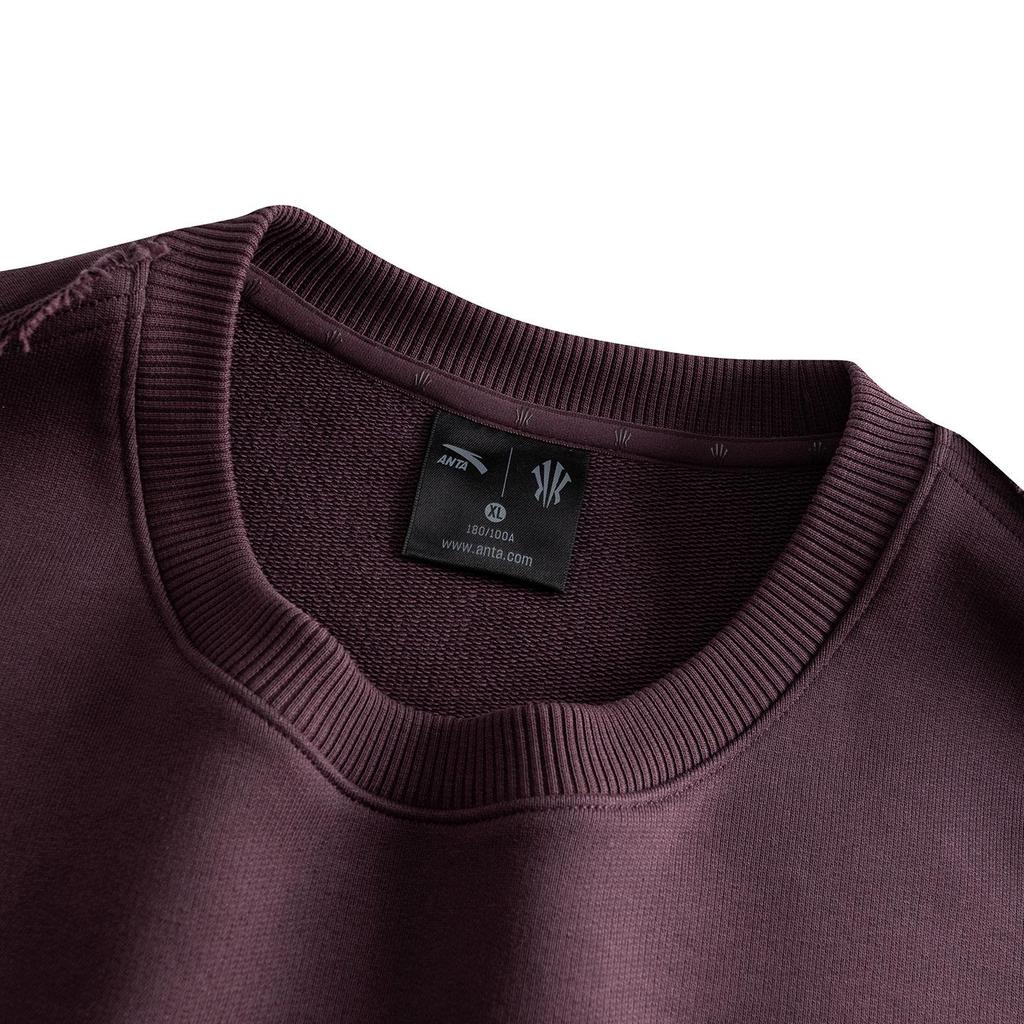 ANTA Men's Kyrie Irving Series Minimalist Embroidery Crew Neck Sweatshirt Burgundy 972611708-3