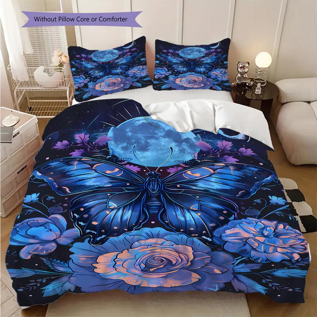 Flowers and Insects Pattern Bedding Quilt Set Quilt Cover Pillowcase Home Decoration Birthday Gift (1 * duvet cover + 2 * pillowcase, without core)