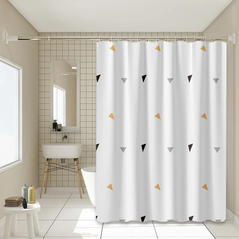 Shower Curtains Yellow Triangle Pattern White Bathroom Curtain Modern Style Waterproof PEVA Fabric with Hooks 111cm Simple